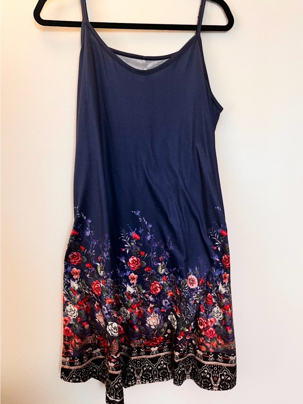 Navy Floral Border Slip Dress